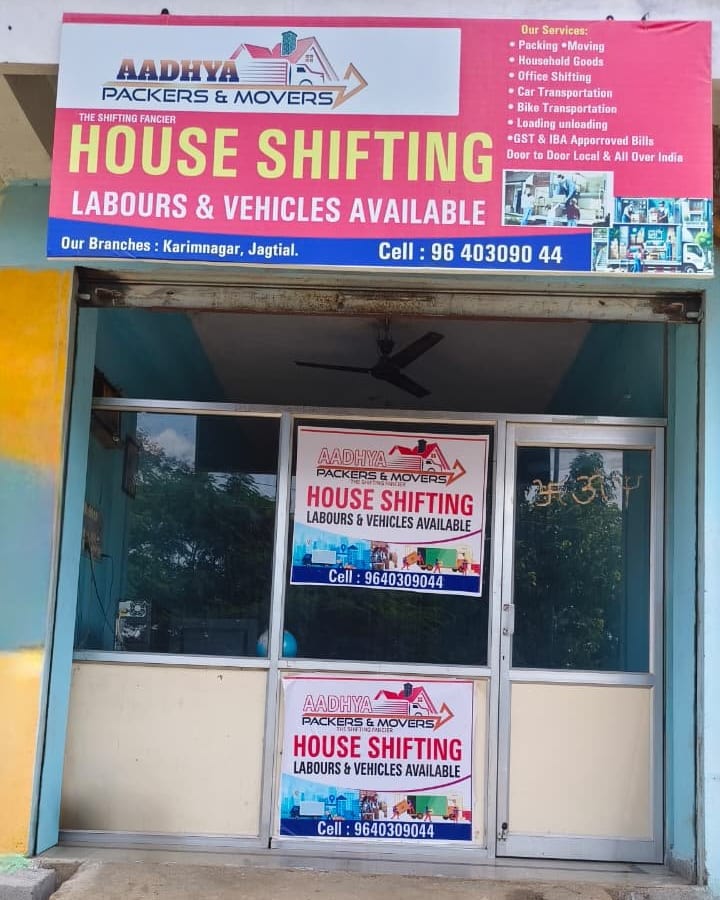 Aadhya Packers and Movers head office at Kashmirgadda, Karimnagar, decorated for its opening